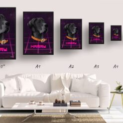 retro arcade pet portrait dog invaders print size comparison