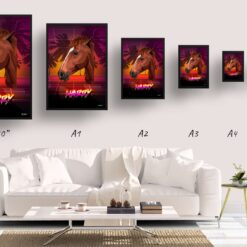retro arcade pet portrait horse california print size comparison