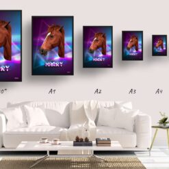 retro arcade pet portrait horse fever print size comparison