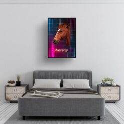 Hyperspeed Custom Retro Arcade Style Horse Portrait - Framed & Un-framed Pet illustration print from photo 13 retro arcade pet portrait horse hyperspeed print bedroom