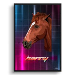 Hyperspeed Custom Retro Arcade Style Horse Portrait -  Framed & Un-framed Pet illustration print from photo