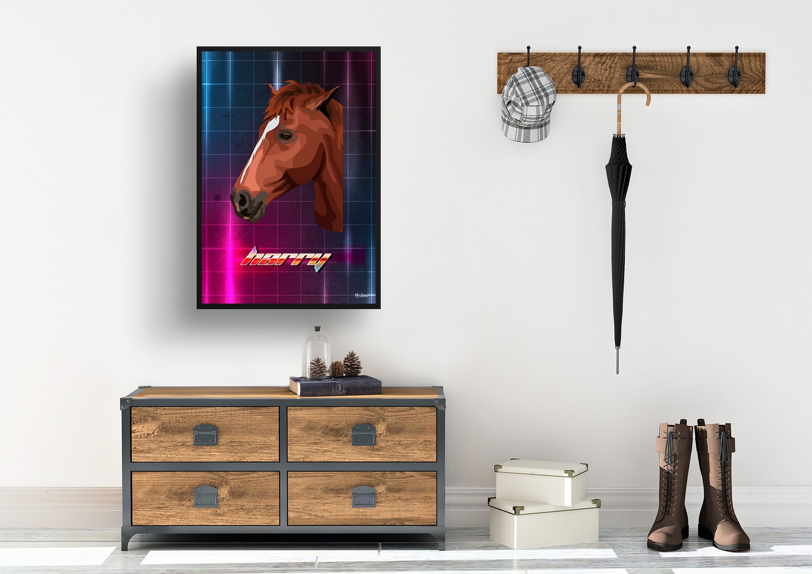 Hyperspeed Custom Retro Arcade Style Horse Portrait - Framed & Un-framed Pet illustration print from photo 7 Hyperspeed Custom Retro Arcade Style Horse Portrait - Framed & Un-framed Pet illustration print from photo - Image 5