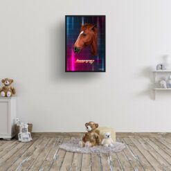 Hyperspeed Custom Retro Arcade Style Horse Portrait - Framed & Un-framed Pet illustration print from photo 16 retro arcade pet portrait horse hyperspeed print kids room