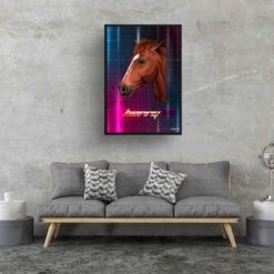 Hyperspeed Custom Retro Arcade Style Horse Portrait - Framed & Un-framed Pet illustration print from photo 17 retro arcade pet portrait horse hyperspeed print living room