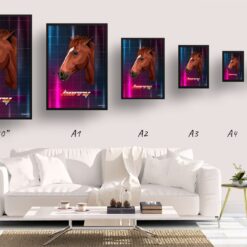 Hyperspeed Custom Retro Arcade Style Horse Portrait - Framed & Un-framed Pet illustration print from photo 19 retro arcade pet portrait horse hyperspeed print size comparison