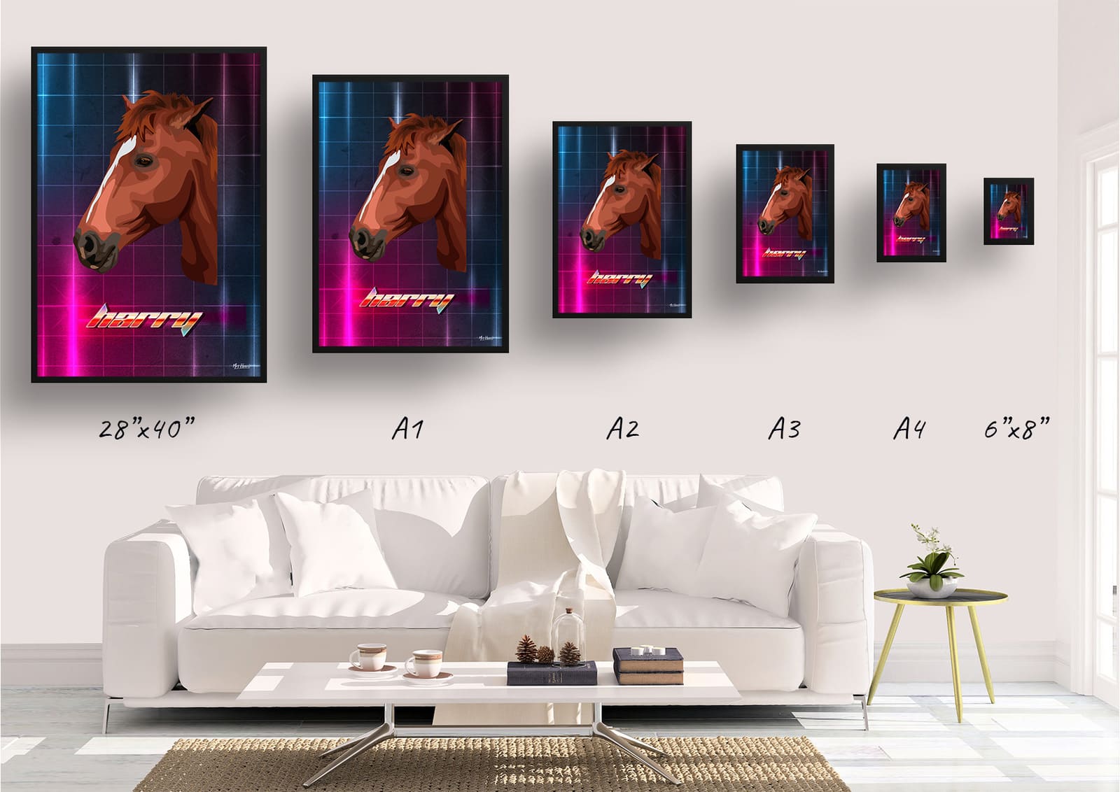 Hyperspeed Custom Retro Arcade Style Horse Portrait - Framed & Un-framed Pet illustration print from photo 11 Hyperspeed Custom Retro Arcade Style Horse Portrait - Framed & Un-framed Pet illustration print from photo - Image 9