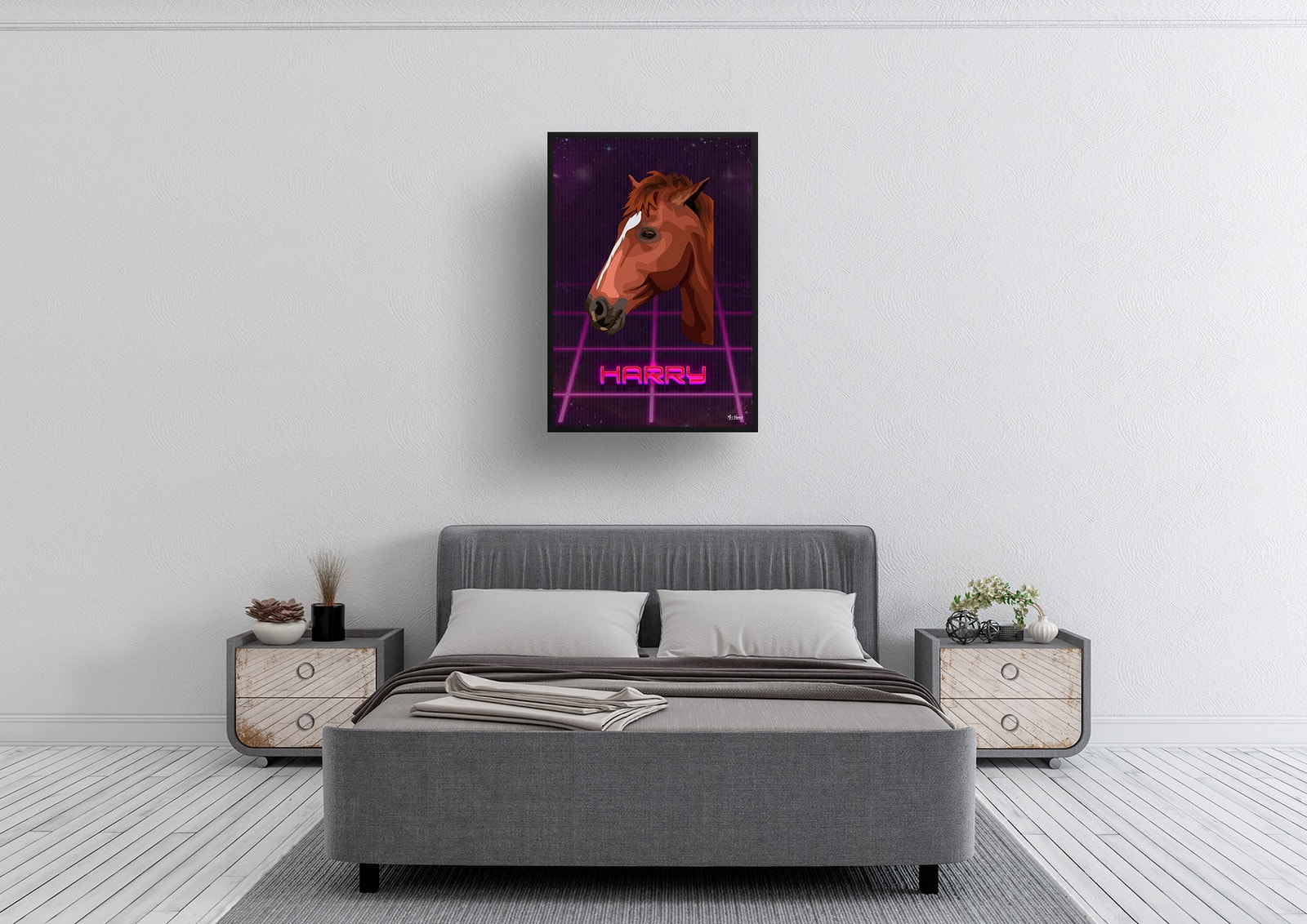 Invaders Custom Retro Arcade Style Horse Portrait - Framed & Un-framed Pet illustration print from photo 4 Invaders Custom Retro Arcade Style Horse Portrait - Framed & Un-framed Pet illustration print from photo - Image 3