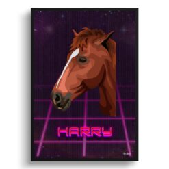Invaders Custom Retro Arcade Style Horse Portrait -  Framed & Un-framed Pet illustration print from photo