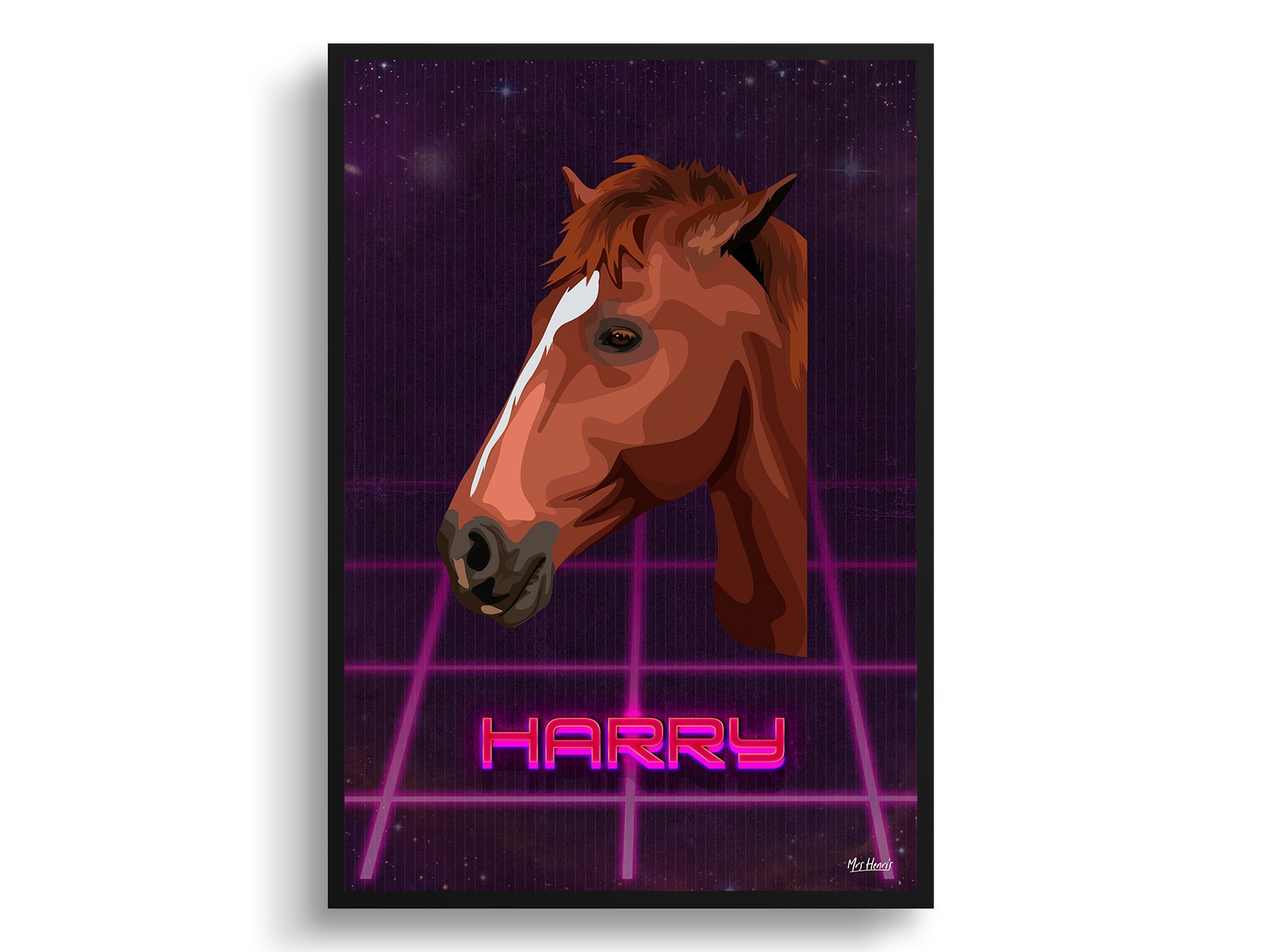Invaders Custom Retro Arcade Style Horse Portrait - Framed & Un-framed Pet illustration print from photo 2 Invaders Custom Retro Arcade Style Horse Portrait - Framed & Un-framed Pet illustration print from photo