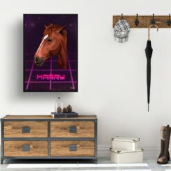 Invaders Custom Retro Arcade Style Horse Portrait - Framed & Un-framed Pet illustration print from photo 14 retro arcade pet portrait horse invaders print hall