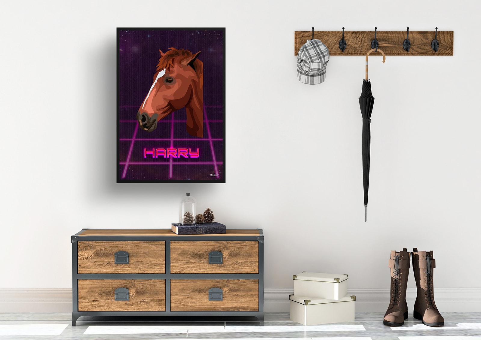 Invaders Custom Retro Arcade Style Horse Portrait - Framed & Un-framed Pet illustration print from photo 6 Invaders Custom Retro Arcade Style Horse Portrait - Framed & Un-framed Pet illustration print from photo - Image 5