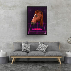 Invaders Custom Retro Arcade Style Horse Portrait - Framed & Un-framed Pet illustration print from photo 16 retro arcade pet portrait horse invaders print living room