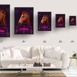 Invaders Custom Retro Arcade Style Horse Portrait - Framed & Un-framed Pet illustration print from photo 18 retro arcade pet portrait horse invaders print size comparison
