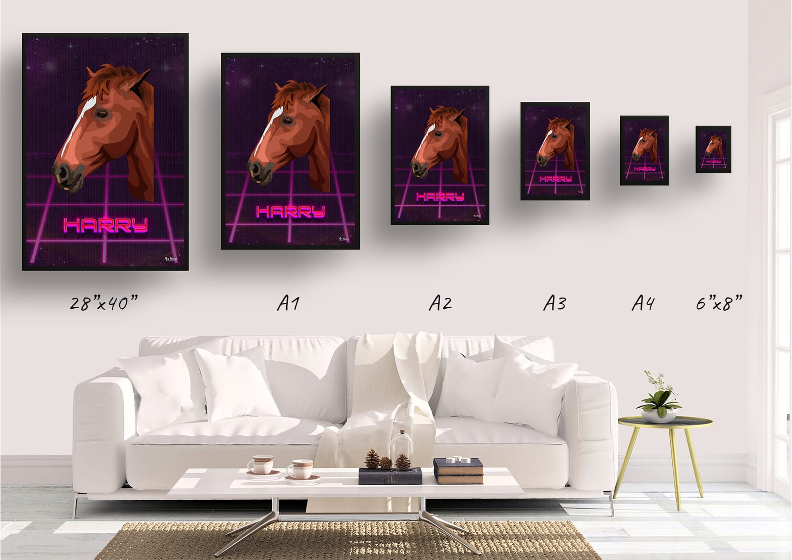 Invaders Custom Retro Arcade Style Horse Portrait - Framed & Un-framed Pet illustration print from photo 10 Invaders Custom Retro Arcade Style Horse Portrait - Framed & Un-framed Pet illustration print from photo - Image 9