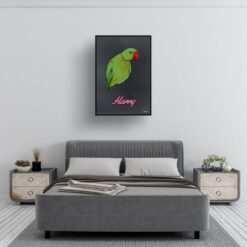 Bubblegum Custom Mid Century Retro Bird Portrait - Framed & Un-framed Pet illustration print from photo 12 retro pet portraits bird bubblegum print bedroom