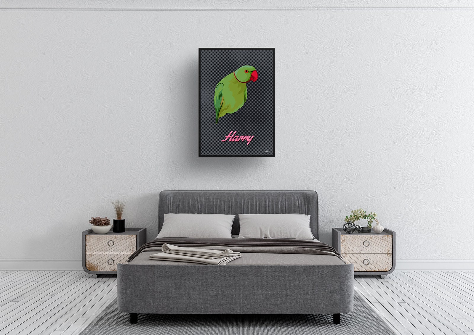 Bubblegum Custom Mid Century Retro Bird Portrait - Framed & Un-framed Pet illustration print from photo 4 Bubblegum Custom Mid Century Retro Bird Portrait - Framed & Un-framed Pet illustration print from photo - Image 3