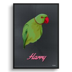 Bubblegum Custom Mid Century Retro Bird Portrait -  Framed & Un-framed Pet illustration print from photo
