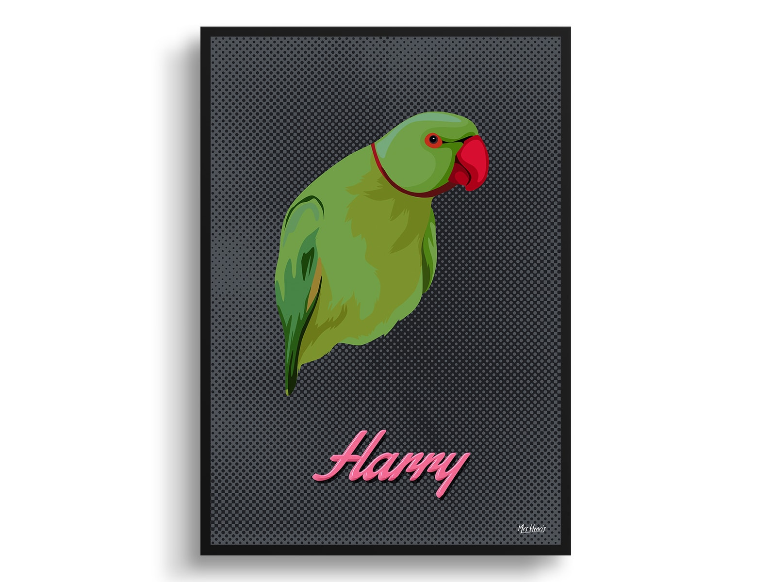 Bubblegum Custom Mid Century Retro Bird Portrait - Framed & Un-framed Pet illustration print from photo 2 Bubblegum Custom Mid Century Retro Bird Portrait - Framed & Un-framed Pet illustration print from photo