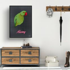 Bubblegum Custom Mid Century Retro Bird Portrait - Framed & Un-framed Pet illustration print from photo 14 retro pet portraits bird bubblegum print hall