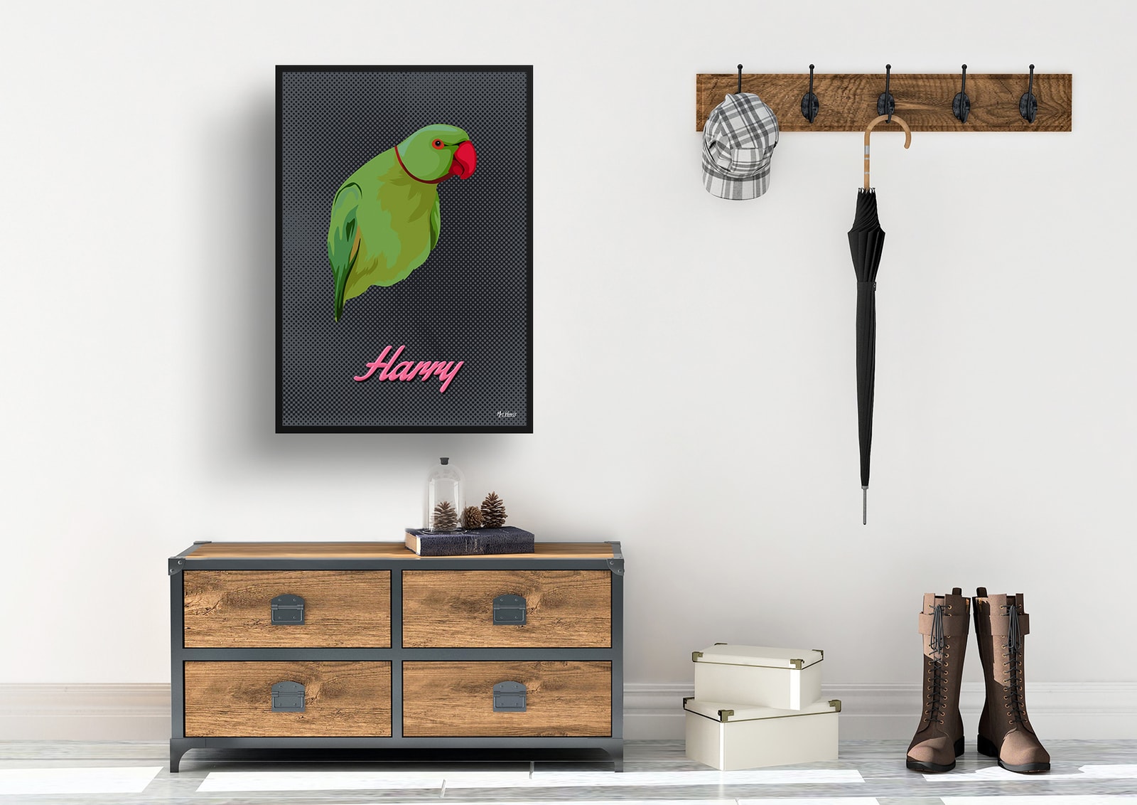 Bubblegum Custom Mid Century Retro Bird Portrait - Framed & Un-framed Pet illustration print from photo 6 Bubblegum Custom Mid Century Retro Bird Portrait - Framed & Un-framed Pet illustration print from photo - Image 5