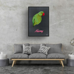 Bubblegum Custom Mid Century Retro Bird Portrait - Framed & Un-framed Pet illustration print from photo 16 retro pet portraits bird bubblegum print living room