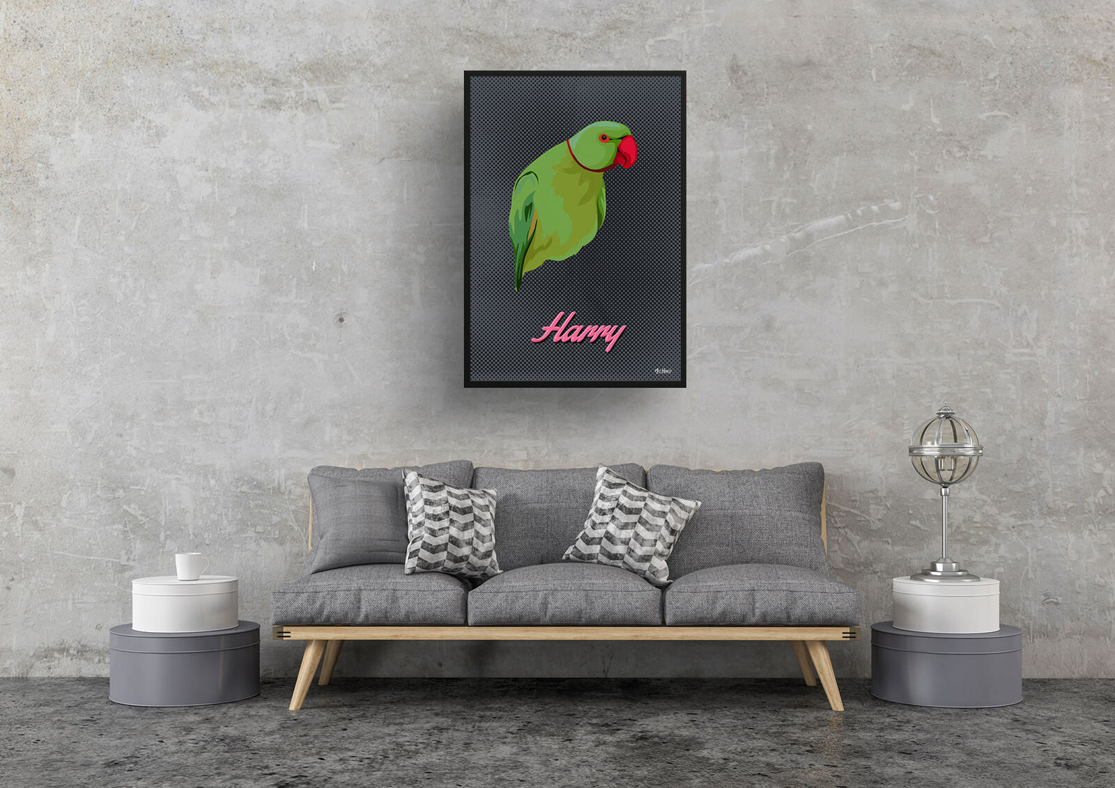 Bubblegum Custom Mid Century Retro Bird Portrait - Framed & Un-framed Pet illustration print from photo 8 Bubblegum Custom Mid Century Retro Bird Portrait - Framed & Un-framed Pet illustration print from photo - Image 7