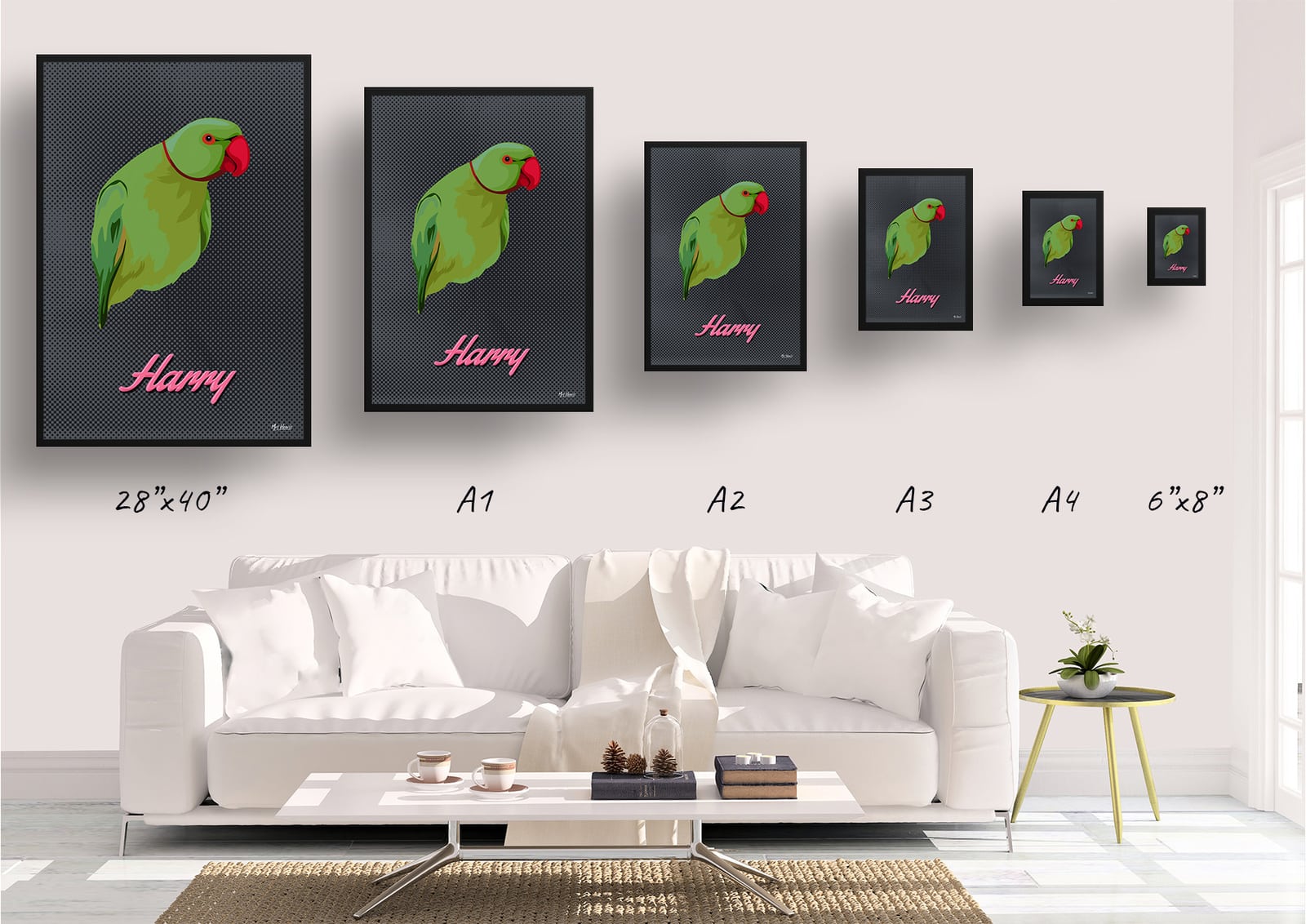 Bubblegum Custom Mid Century Retro Bird Portrait - Framed & Un-framed Pet illustration print from photo 10 Bubblegum Custom Mid Century Retro Bird Portrait - Framed & Un-framed Pet illustration print from photo - Image 9