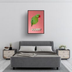 Decking Custom Mid Century Retro Bird Portrait - Framed & Un-framed Pet illustration print from photo 13 retro pet portraits bird decking print bedroom