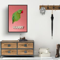 Decking Custom Mid Century Retro Bird Portrait - Framed & Un-framed Pet illustration print from photo 15 retro pet portraits bird decking print hall