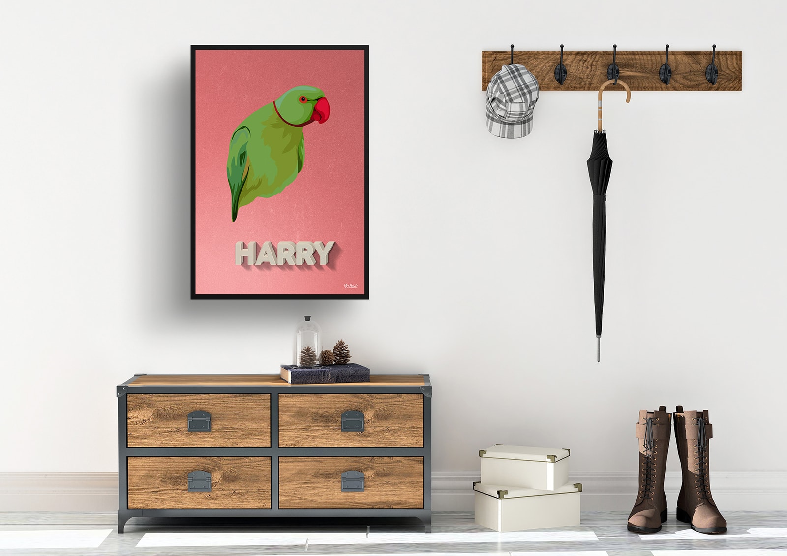 Decking Custom Mid Century Retro Bird Portrait - Framed & Un-framed Pet illustration print from photo 7 Decking Custom Mid Century Retro Bird Portrait - Framed & Un-framed Pet illustration print from photo - Image 5
