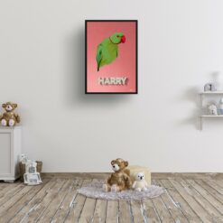 Decking Custom Mid Century Retro Bird Portrait - Framed & Un-framed Pet illustration print from photo 16 retro pet portraits bird decking print kids room