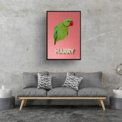 Decking Custom Mid Century Retro Bird Portrait - Framed & Un-framed Pet illustration print from photo 17 retro pet portraits bird decking print living room