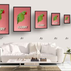 Decking Custom Mid Century Retro Bird Portrait - Framed & Un-framed Pet illustration print from photo 19 retro pet portraits bird decking print size comparison