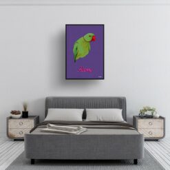 Deep Purple Custom Mid Century Retro Bird Portrait - Framed & Un-framed Pet illustration print from photo 13 retro pet portraits bird deep purple print bedroom