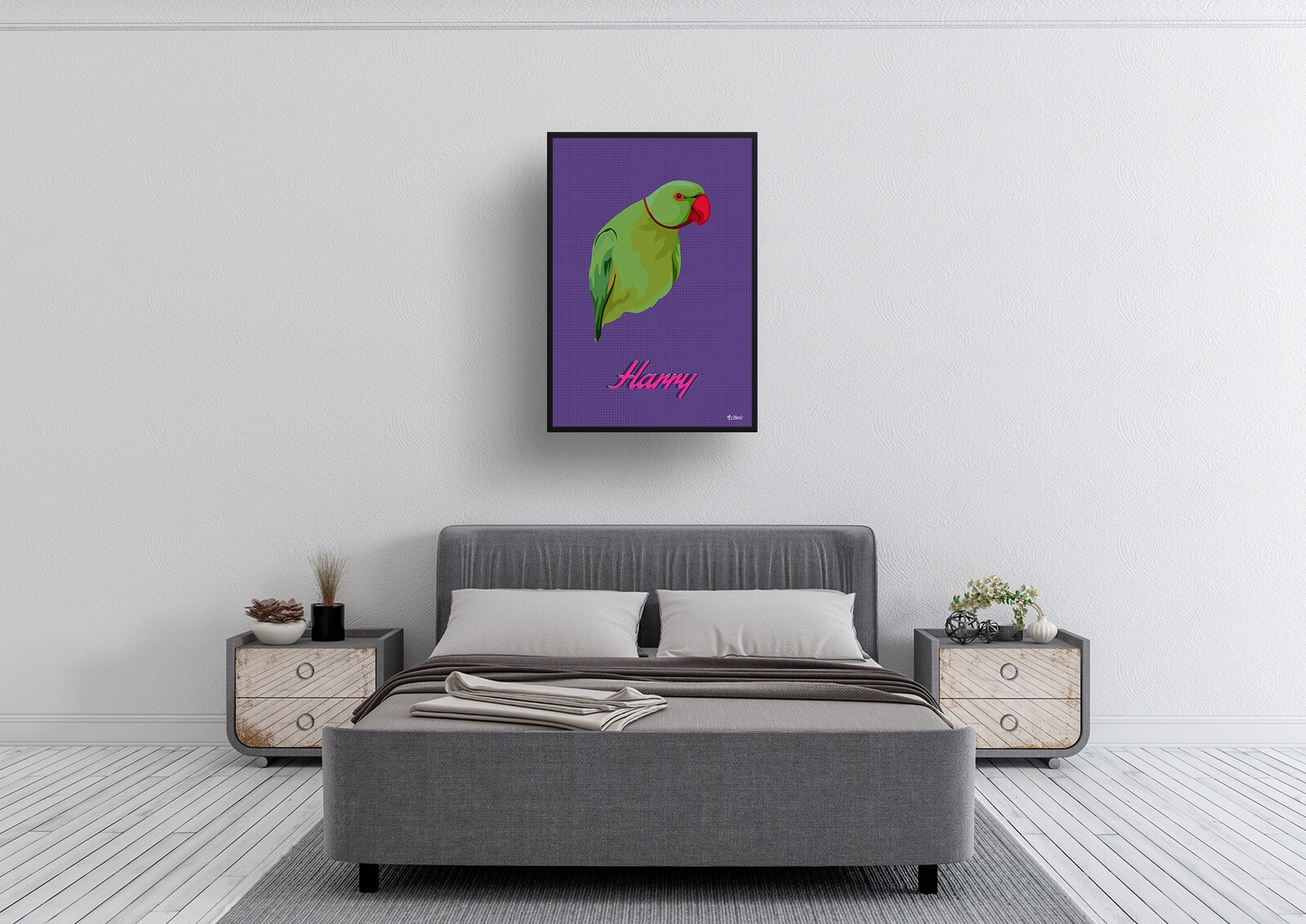 Deep Purple Custom Mid Century Retro Bird Portrait - Framed & Un-framed Pet illustration print from photo 5 Deep Purple Custom Mid Century Retro Bird Portrait - Framed & Un-framed Pet illustration print from photo - Image 3