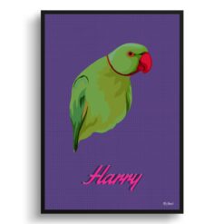 Deep Purple Custom Mid Century Retro Bird Portrait -  Framed & Un-framed Pet illustration print from photo