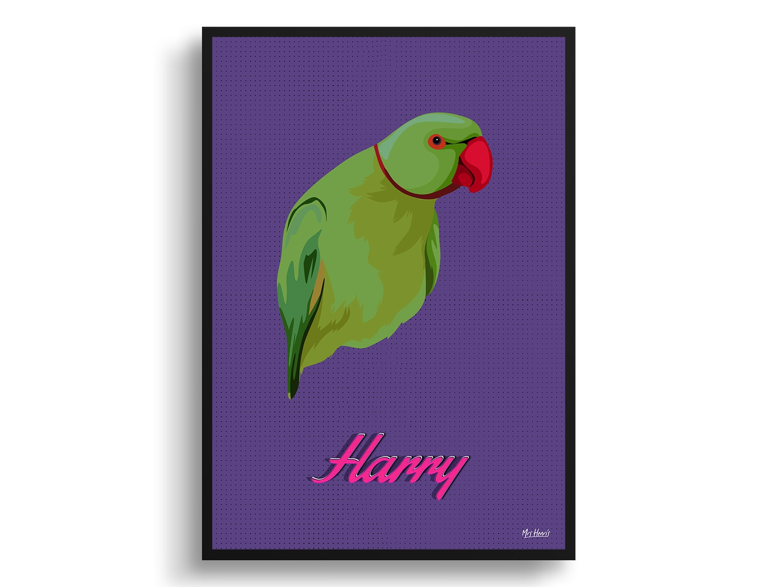 Deep Purple Custom Mid Century Retro Bird Portrait - Framed & Un-framed Pet illustration print from photo 3 Deep Purple Custom Mid Century Retro Bird Portrait - Framed & Un-framed Pet illustration print from photo
