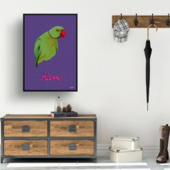 Deep Purple Custom Mid Century Retro Bird Portrait - Framed & Un-framed Pet illustration print from photo 15 retro pet portraits bird deep purple print hall
