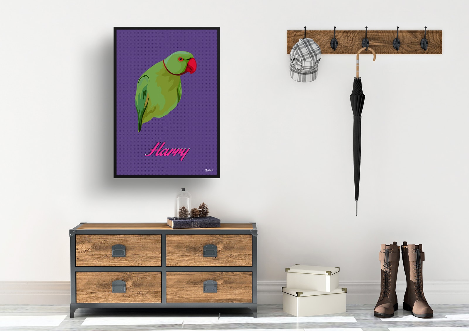Deep Purple Custom Mid Century Retro Bird Portrait - Framed & Un-framed Pet illustration print from photo 7 Deep Purple Custom Mid Century Retro Bird Portrait - Framed & Un-framed Pet illustration print from photo - Image 5