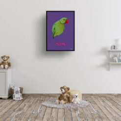 Deep Purple Custom Mid Century Retro Bird Portrait - Framed & Un-framed Pet illustration print from photo 16 retro pet portraits bird deep purple print kids room