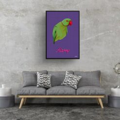 Deep Purple Custom Mid Century Retro Bird Portrait - Framed & Un-framed Pet illustration print from photo 17 retro pet portraits bird deep purple print living room