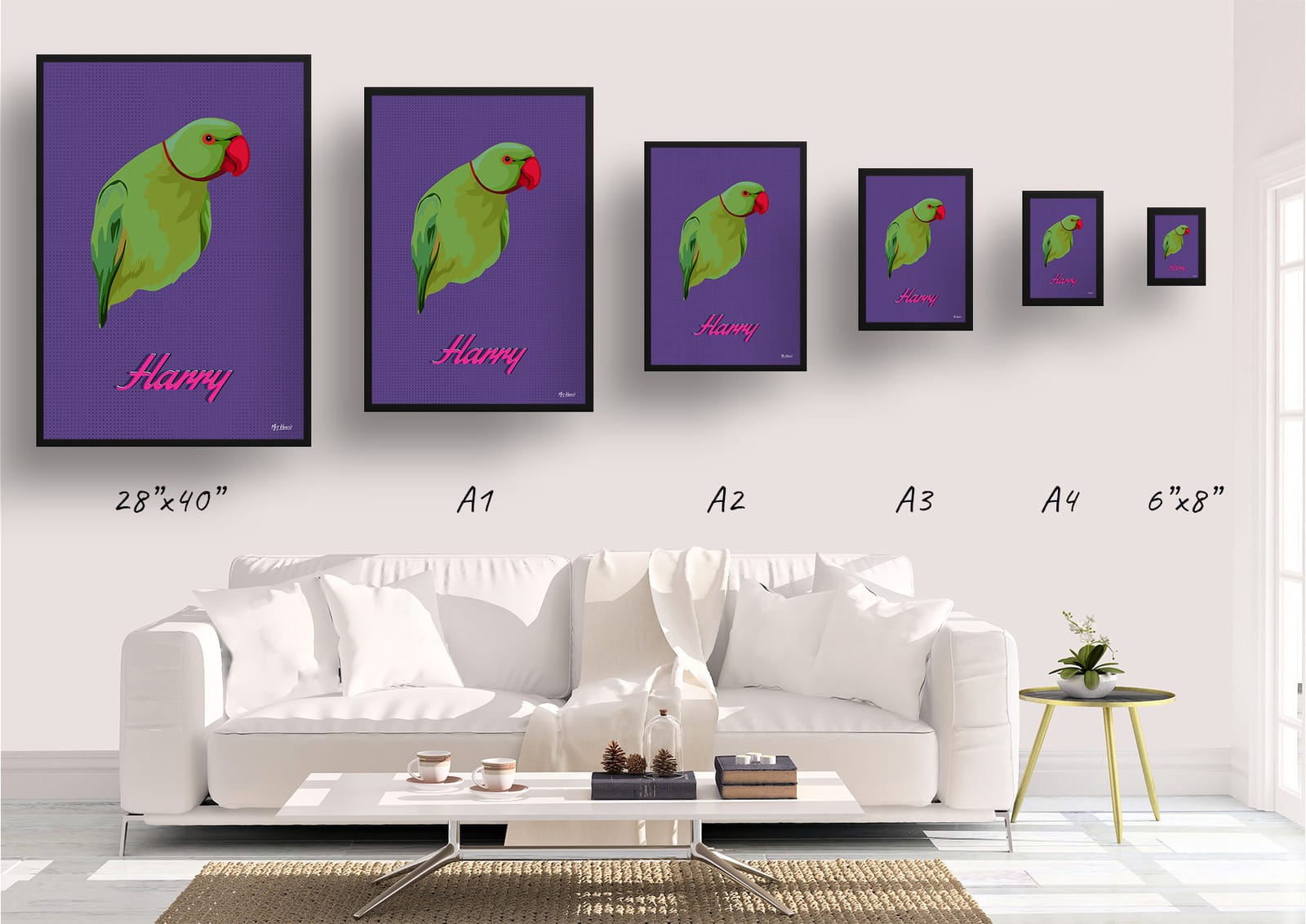 Deep Purple Custom Mid Century Retro Bird Portrait - Framed & Un-framed Pet illustration print from photo 11 Deep Purple Custom Mid Century Retro Bird Portrait - Framed & Un-framed Pet illustration print from photo - Image 9