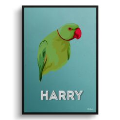 Mint Art Deco Custom Mid Century Retro Bird Portrait -  Framed & Un-framed Pet illustration print from photo