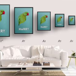 retro pet portraits bird mint art deco print size comparison