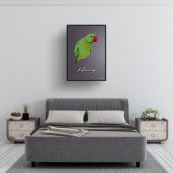 Night Script Custom Mid Century Retro Bird Portrait - Framed & Un-framed Pet illustration print from photo 13 retro pet portraits bird night script print bedroom