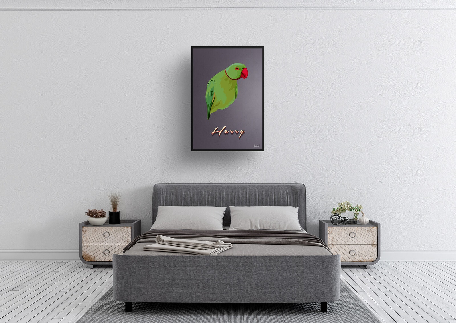 Night Script Custom Mid Century Retro Bird Portrait - Framed & Un-framed Pet illustration print from photo 5 Night Script Custom Mid Century Retro Bird Portrait - Framed & Un-framed Pet illustration print from photo - Image 3