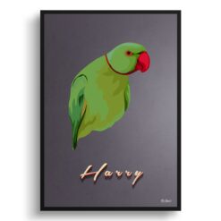 Night Script Custom Mid Century Retro Bird Portrait -  Framed & Un-framed Pet illustration print from photo