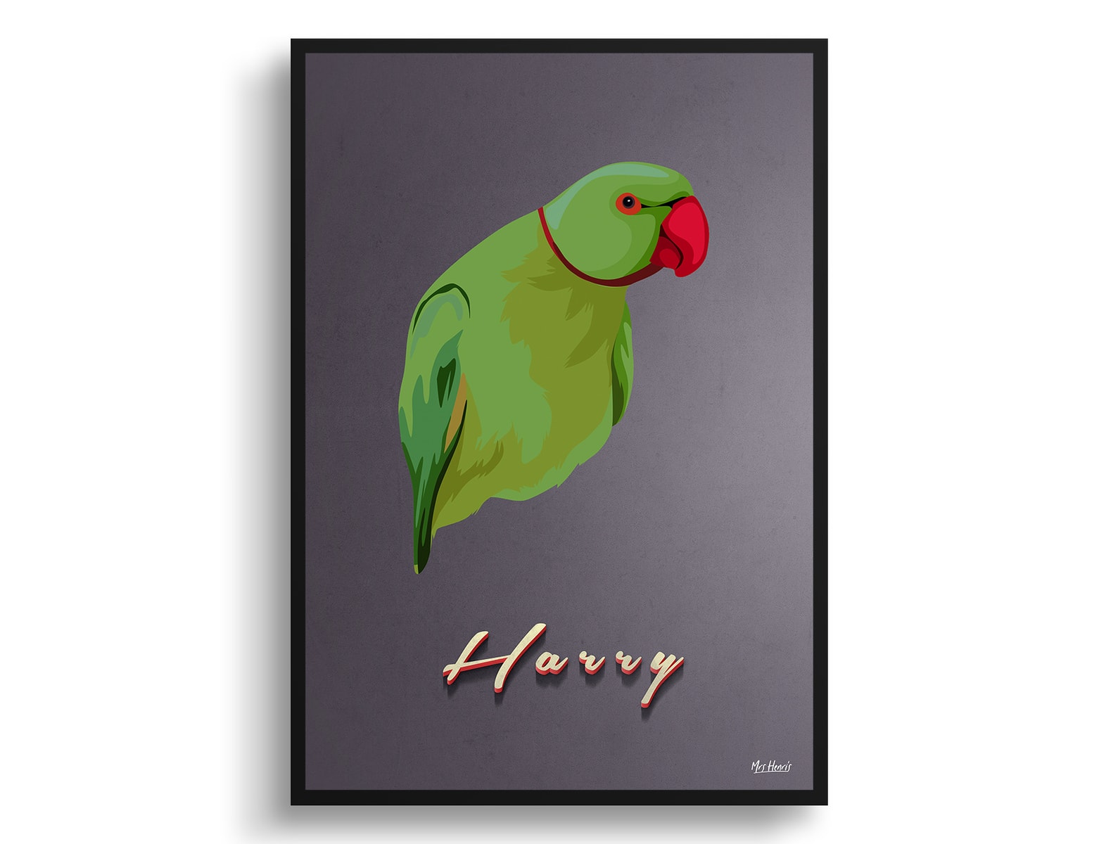Night Script Custom Mid Century Retro Bird Portrait - Framed & Un-framed Pet illustration print from photo 3 Night Script Custom Mid Century Retro Bird Portrait - Framed & Un-framed Pet illustration print from photo
