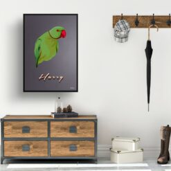 Night Script Custom Mid Century Retro Bird Portrait - Framed & Un-framed Pet illustration print from photo 15 retro pet portraits bird night script print hall