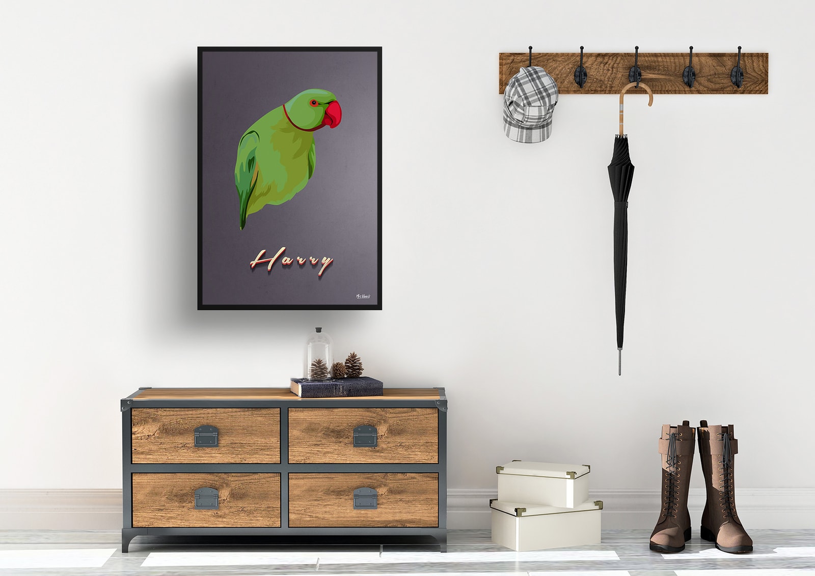 Night Script Custom Mid Century Retro Bird Portrait - Framed & Un-framed Pet illustration print from photo 7 Night Script Custom Mid Century Retro Bird Portrait - Framed & Un-framed Pet illustration print from photo - Image 5